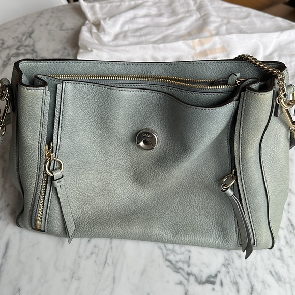 Chloé Faye Day Blue Grey Leather Shoulder Bag - Picture 7 of 13